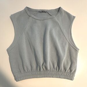 ZARA Black Label Sporty Luxe Sleeveless Cropped Sweatshirt Size Large Blue Gray